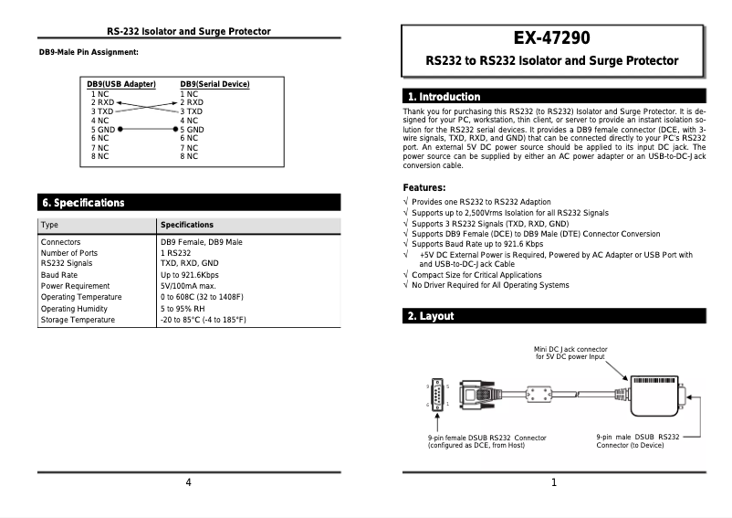 Page 1 de la notice Manuel utilisateur EXSYS EX-47920