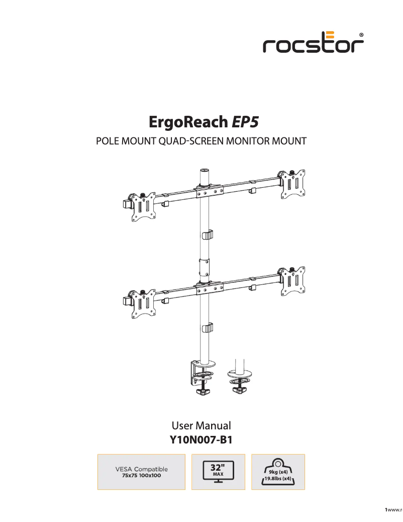 Page 1 de la notice Manuel utilisateur Rocstor ErgoReach EP5