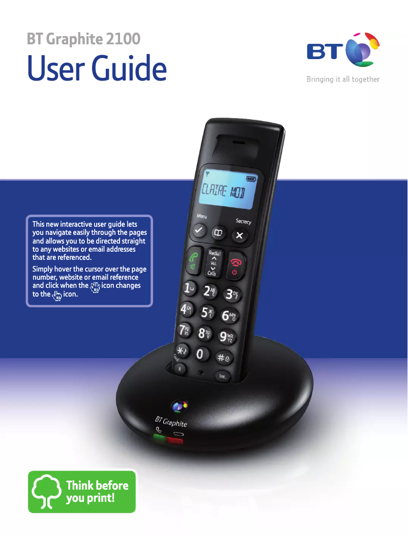 Page 1 of the manual User Manual British Telecom Graphite 2100 Trio