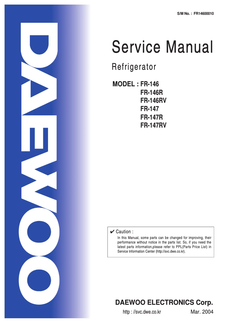 Page 1 de la notice Manuel utilisateur Daewoo FR-146R
