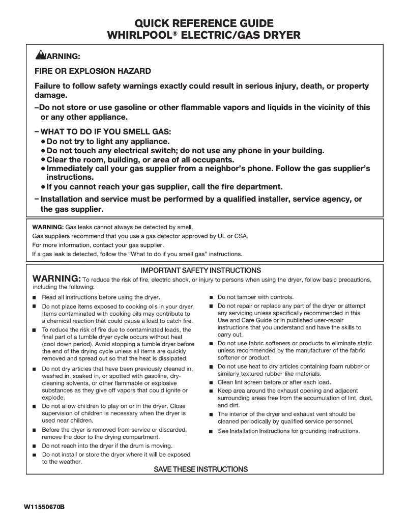 Página 1 del manual Guía de inicio rápido Whirlpool WED5100HW