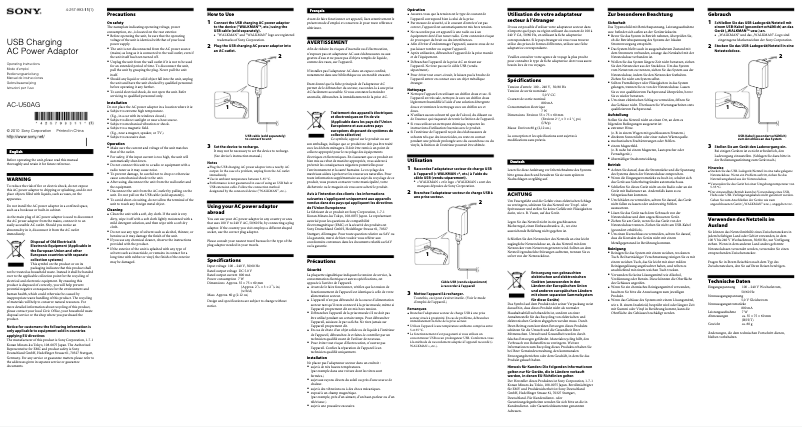 Page 1 de la notice Manuel utilisateur Sony AC-U50AG