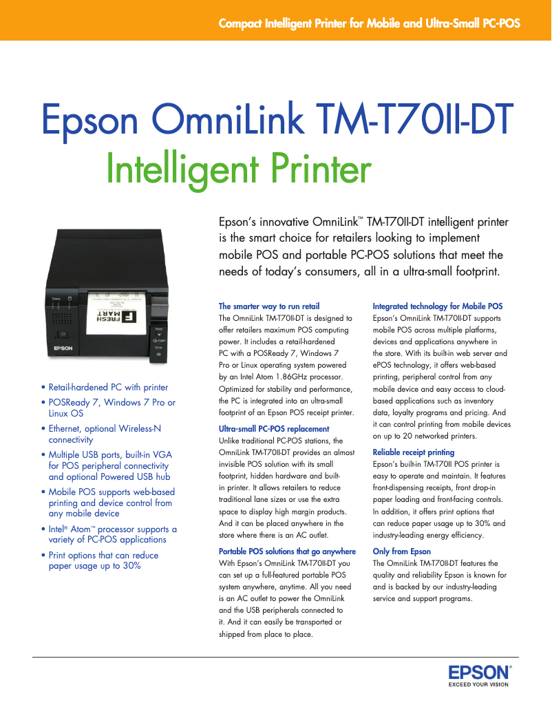 Page 1 de la notice Fiche technique Epson TM-T70II-DT