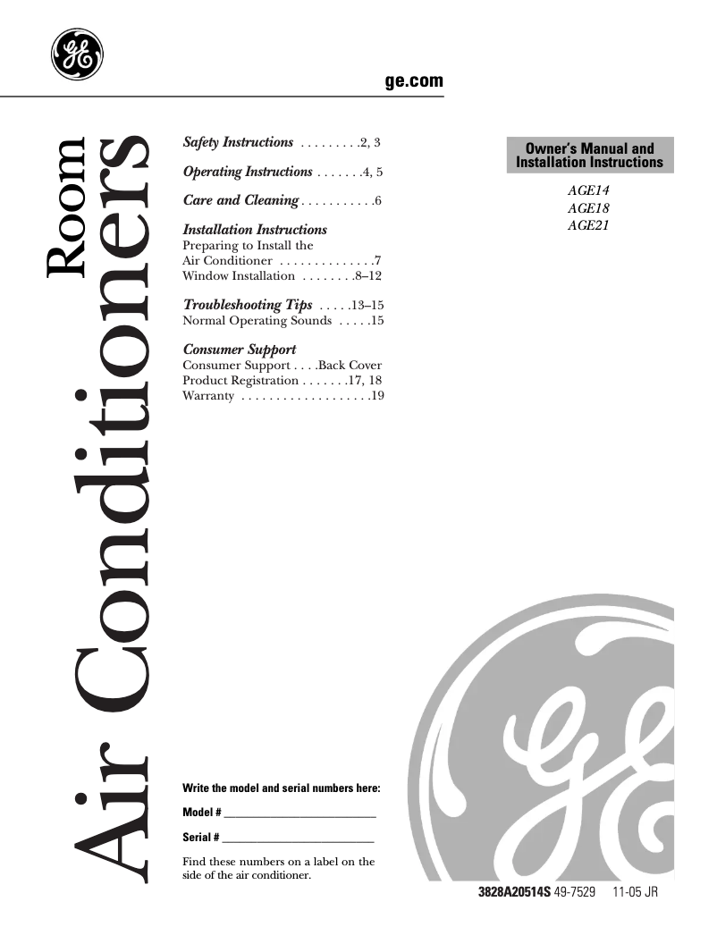 Page n°1 - Guide d'installation GE A18DH