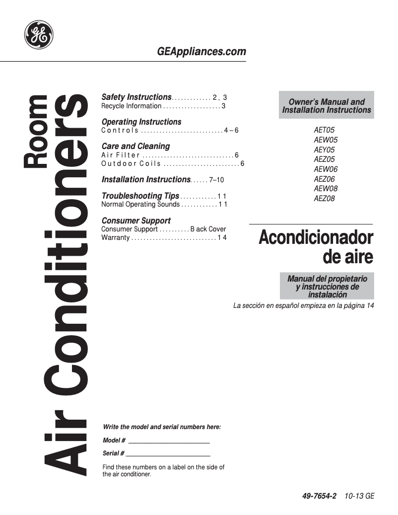 Página 1 del manual Manual de uso y mantenimiento GE AEY05LT
