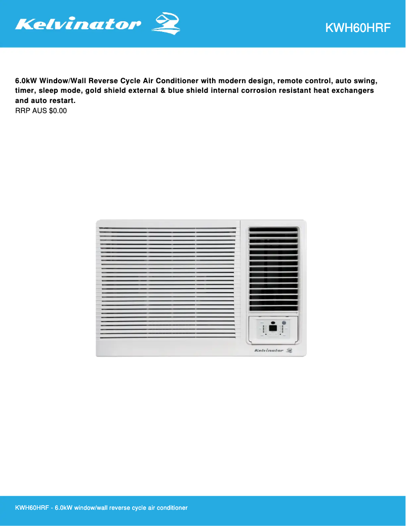 Page 1 of the manual Technical Sheet Kelvinator KWH60HRF