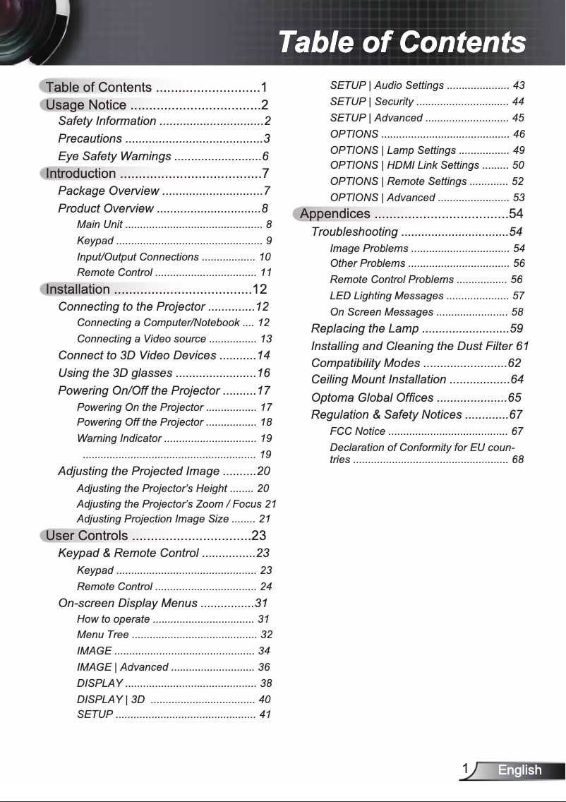 Page 1 de la notice Manuel utilisateur Optoma EH200STP