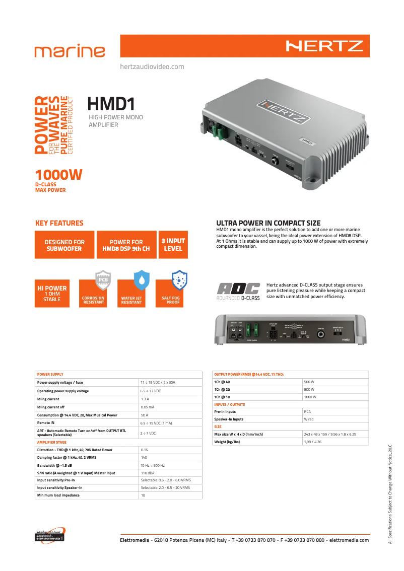 Page 1 of the manual Technical Sheet Hertz HMD1