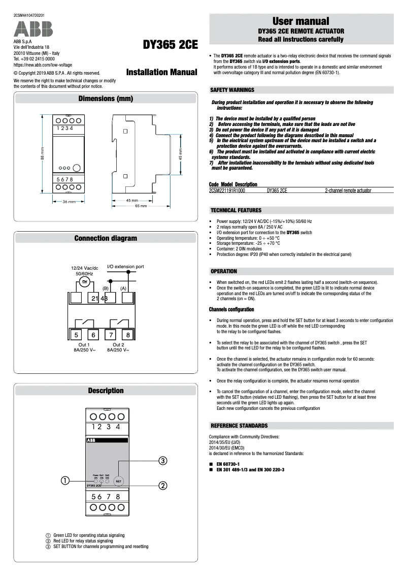 Page 1 de la notice Manuel utilisateur ABB DY365 2CE
