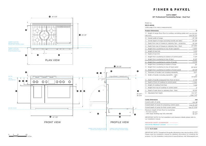 Página 1 del manual Ficha técnica Fisher & Paykel RDV3-485GD-N