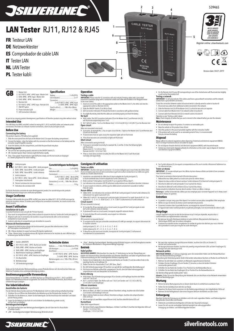 Page 1 de la notice Manuel utilisateur Silverline 539465