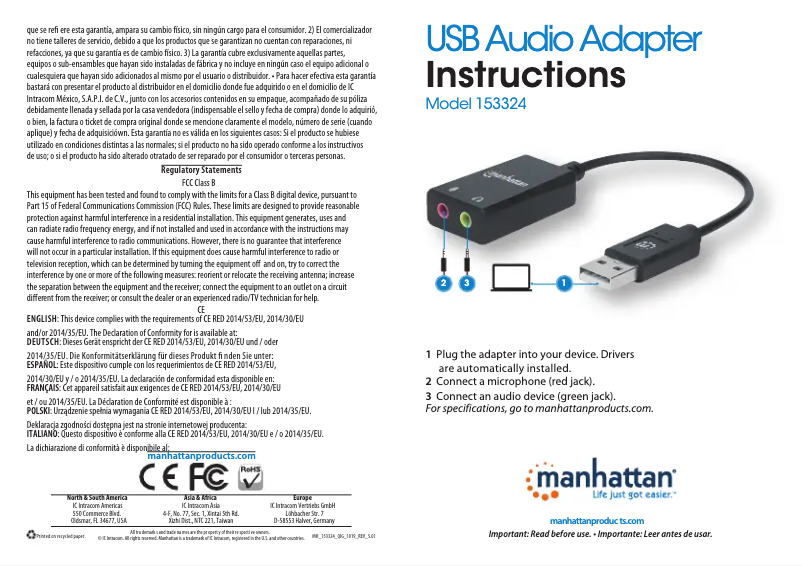 Page 1 de la notice Manuel utilisateur Manhattan 153324