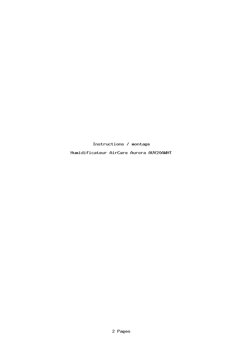 Page 1 de la notice Instructions / montage AirCare Aurora AUV20AWHT