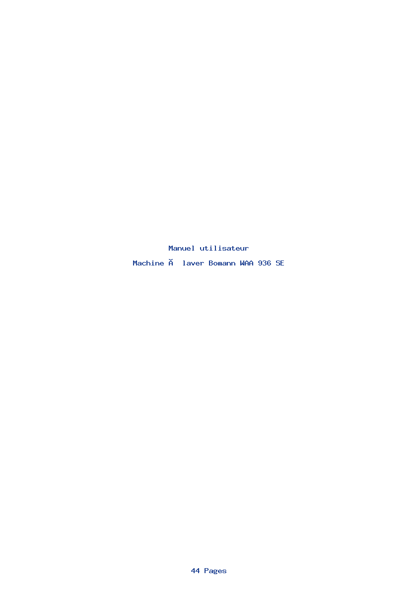 Page 1 de la notice Manuel utilisateur Bomann WAA 936 SE