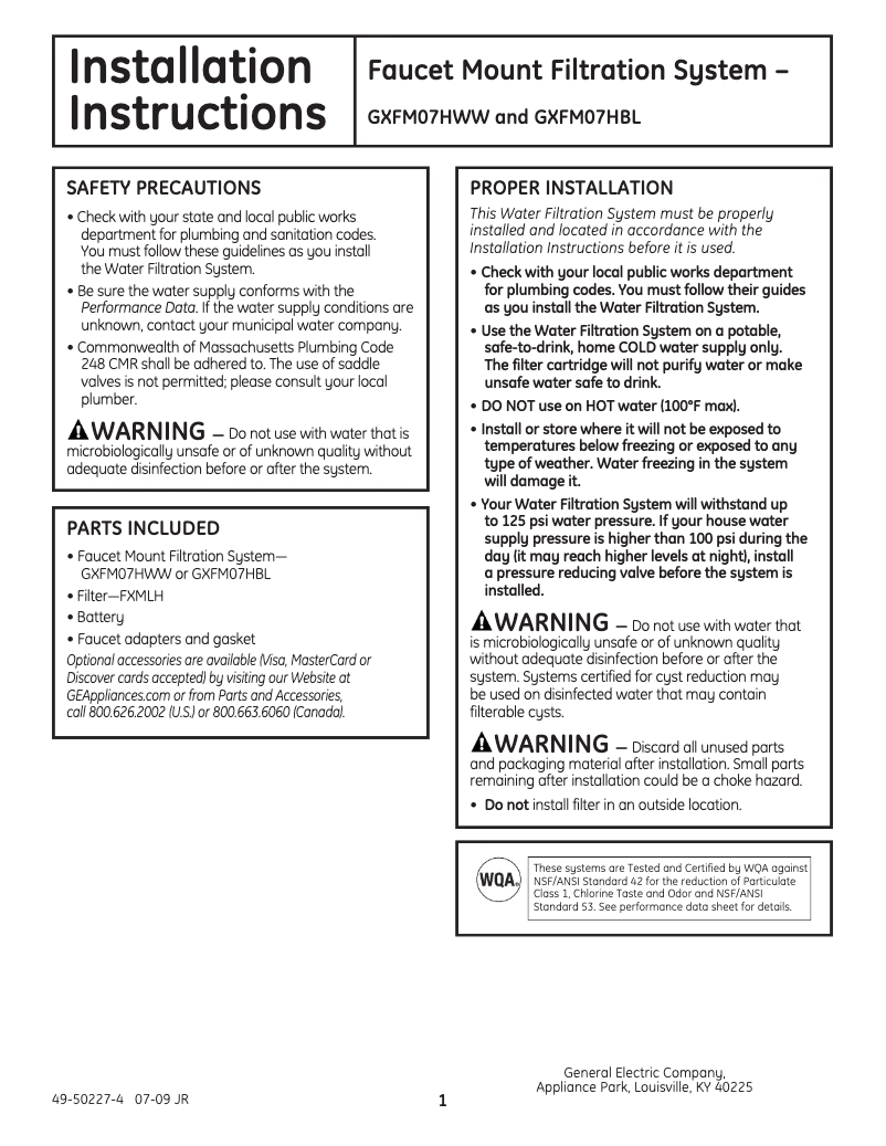 Page 1 de la notice Manuel utilisateur GE GXFM07HWW