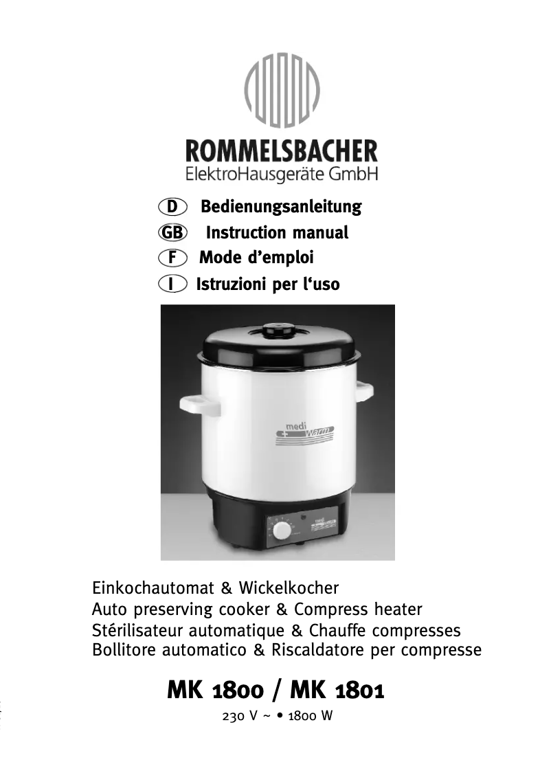 Page 1 of the manual User Manual Rommelsbacher MK 1801