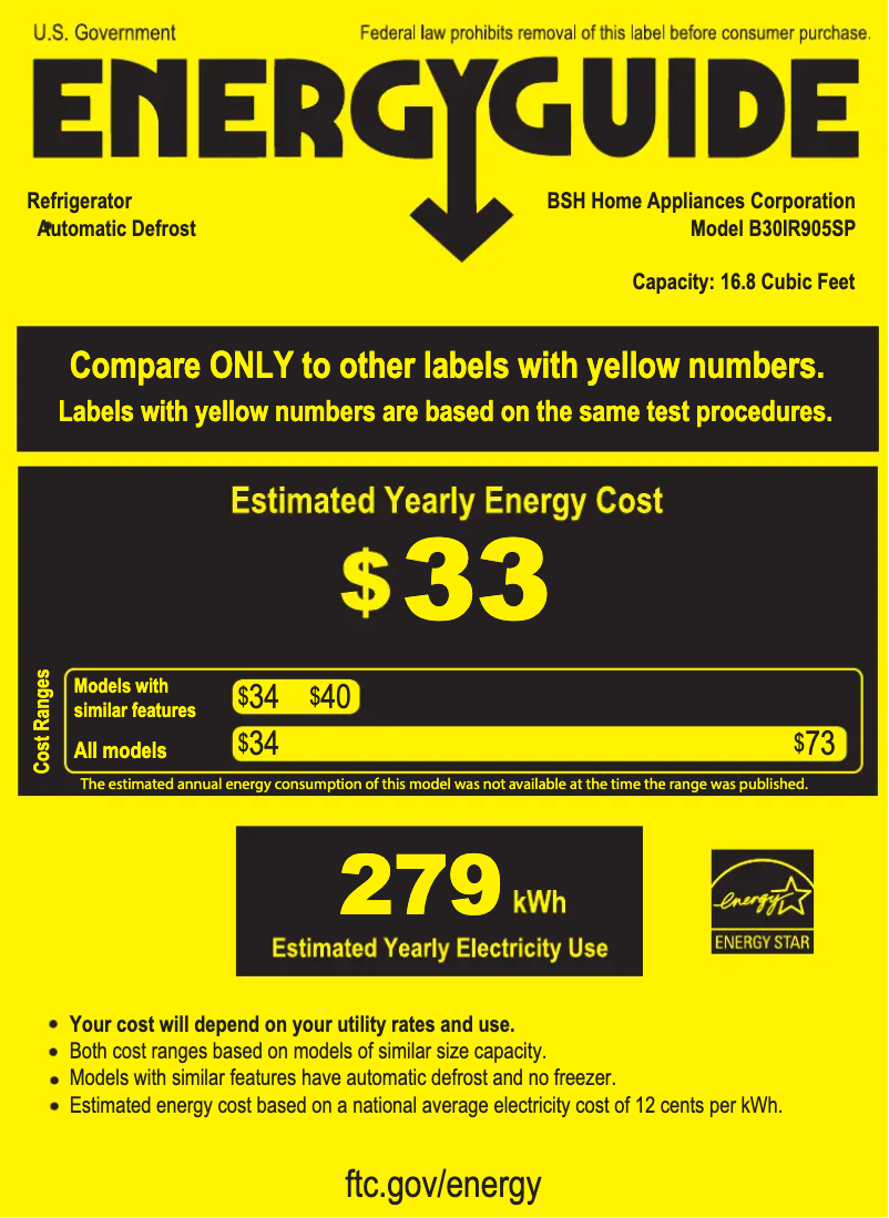 Page 1 de la notice Label énergétique Bosch B30IR905SP