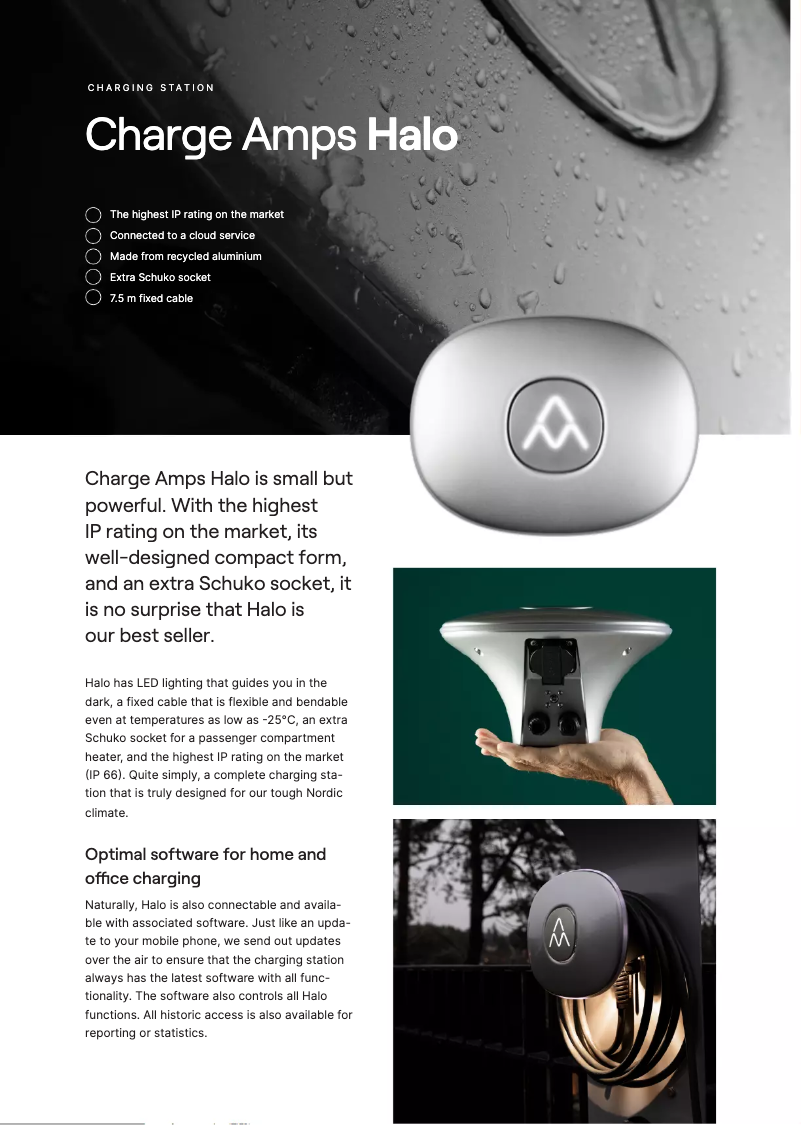Page 1 de la notice Fiche technique Charge Amps Halo Wallbox