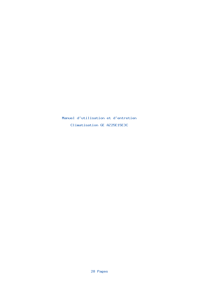 Page 1 de la notice Manuel d'utilisation et d'entretien GE AZ25E15E3C