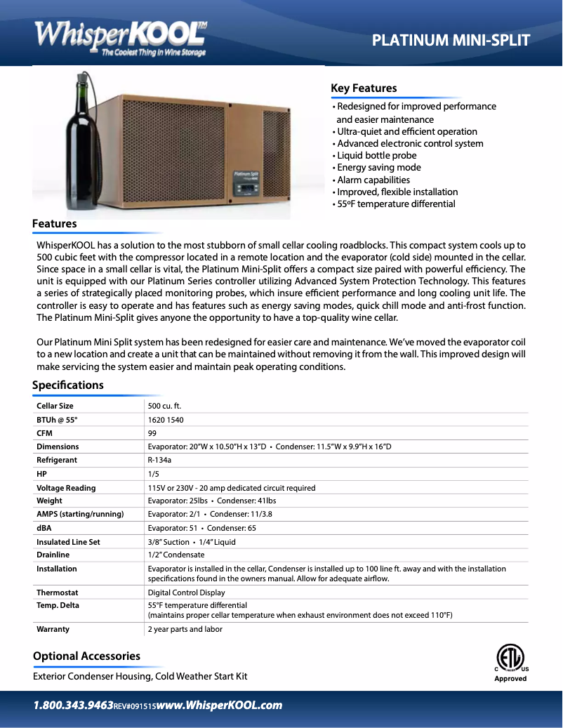 Page 1 de la notice Fiche technique WhisperKOOL S-WKPSMINI-115-3