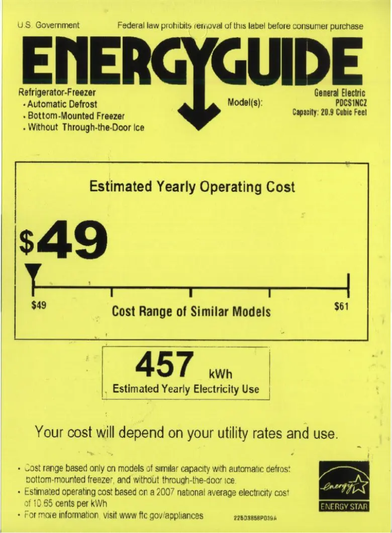 Page 1 de la notice Label énergétique GE Profile PDCS1NCZLSS