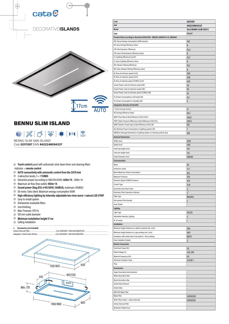 Page 1 de la notice Fiche technique CATA ISLA BENNU SLIM