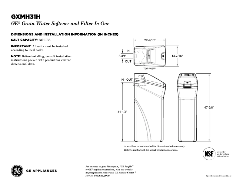 Página 1 del manual Ficha técnica GE GXMH31H