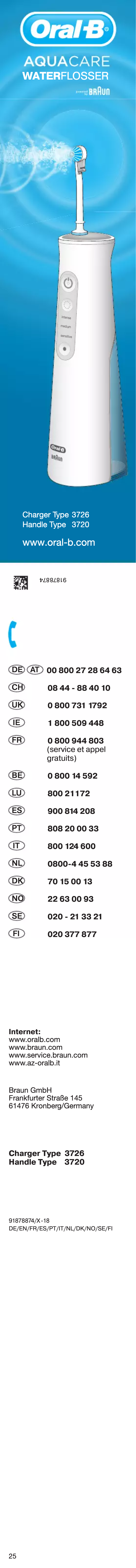 Page 1 de la notice Manuel utilisateur Oral-B Aquacare Pro Expert