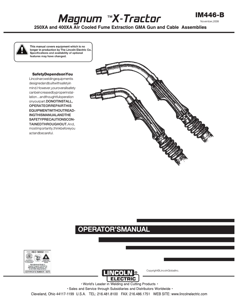 Page 1 de la notice Manuel utilisateur Lincoln Electric Magnum 400 XA