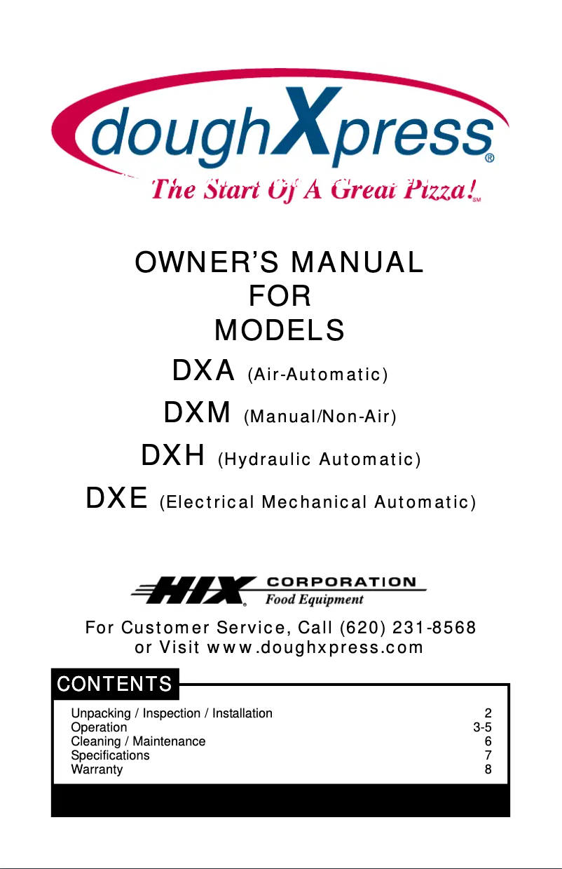 Page 1 of the manual User Manual DoughXpress DXE-WH