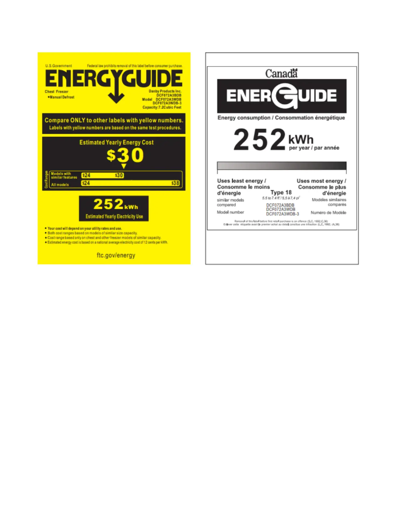Page 1 de la notice Label énergétique Danby DCF072A3WDB