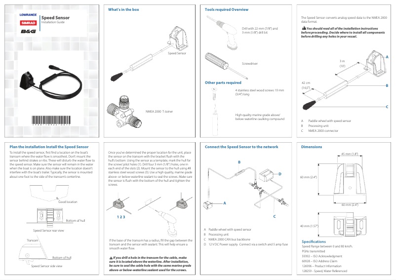 Page 1 de la notice Manuel utilisateur Simrad Speed Sensor