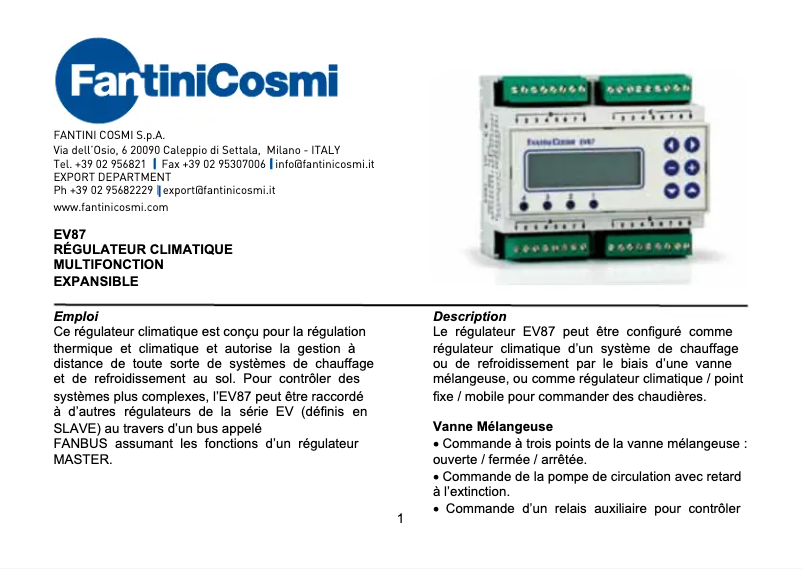 Page 1 de la notice Manuel utilisateur Fantini Cosmi EV87