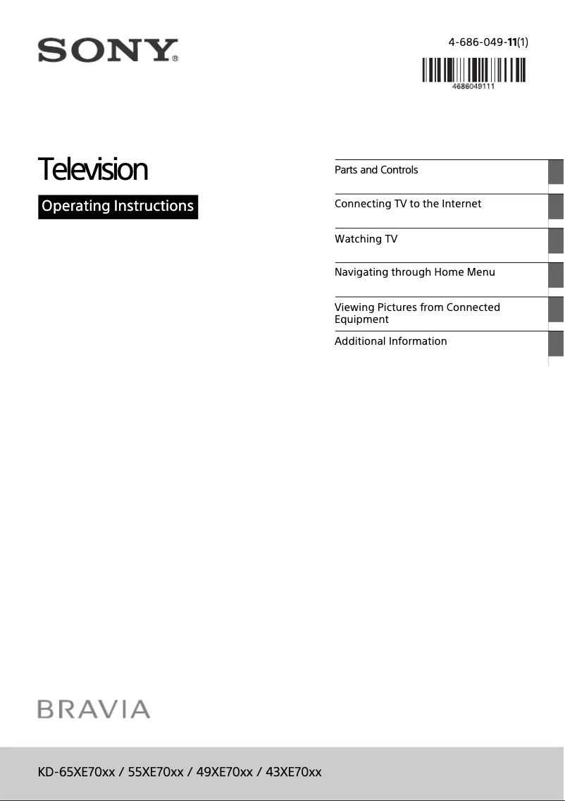 Page 1 de la notice Manuel utilisateur Sony KD65XE7002BU