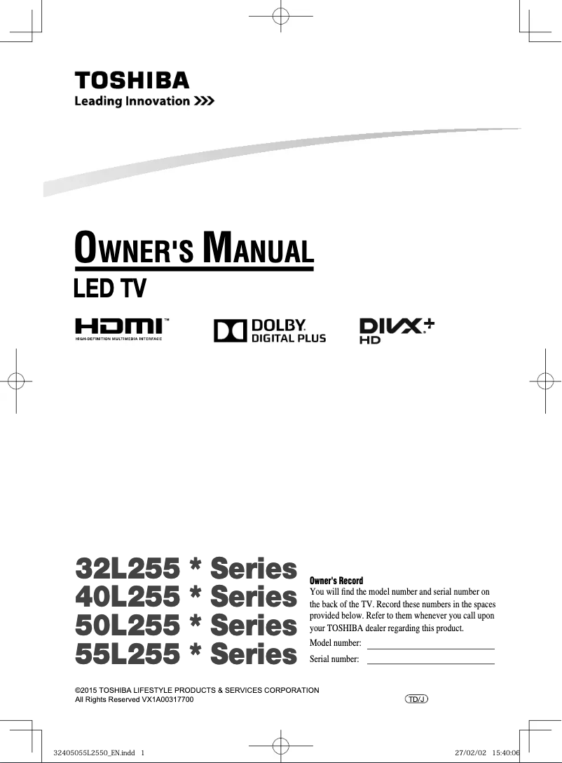 Página 1 del manual Manual de usuario Toshiba 32L2550VM