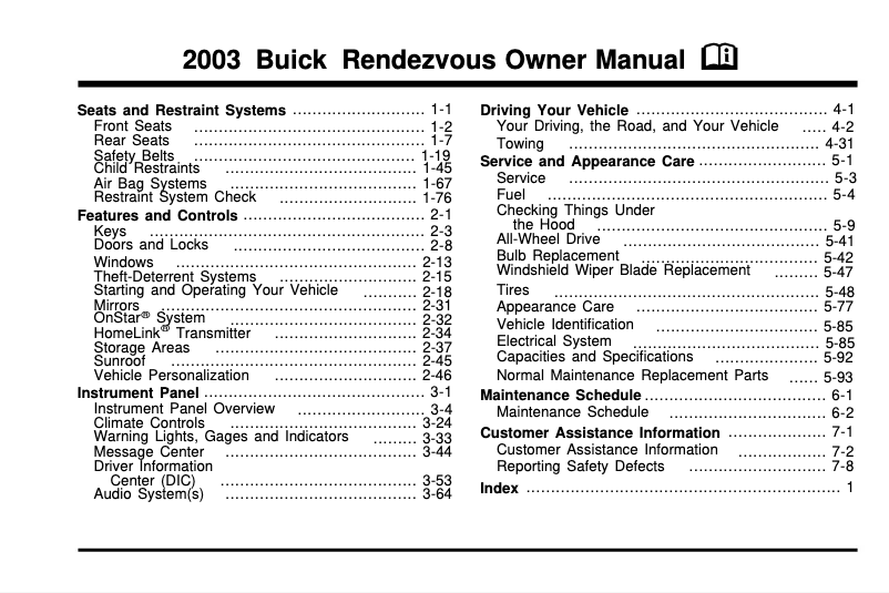 Page 1 de la notice Manuel utilisateur Buick Lesabre (2003)