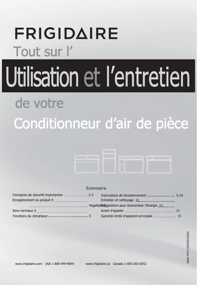 Page 1 de la notice Manuel utilisateur Frigidaire FFRA0822Q1