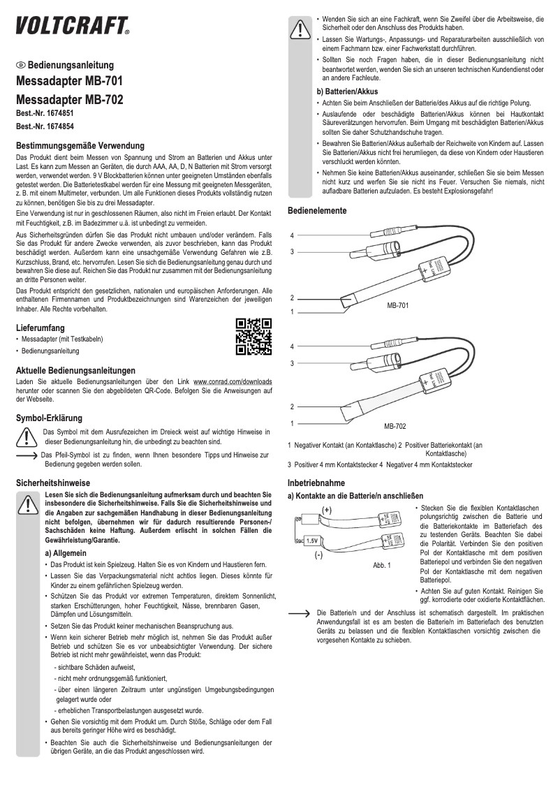 Page 1 de la notice Manuel utilisateur Voltcraft MB-702