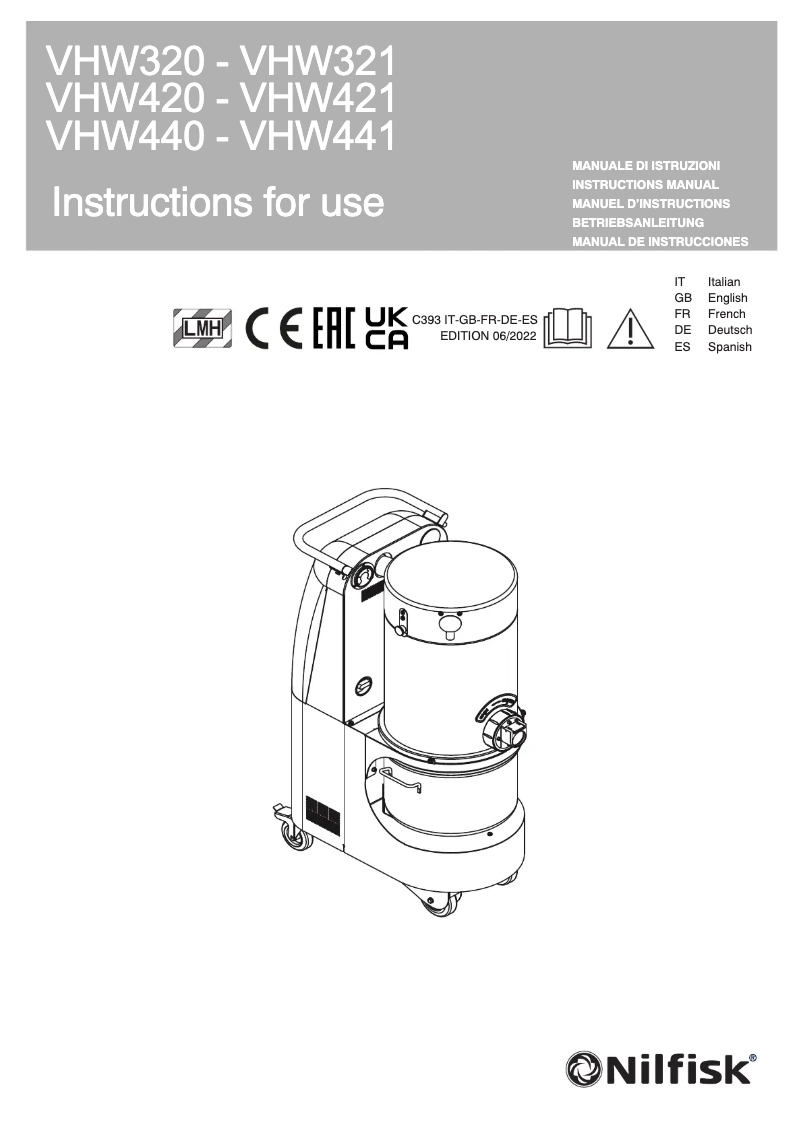 Page 1 de la notice Manuel utilisateur Nilfisk VHW420
