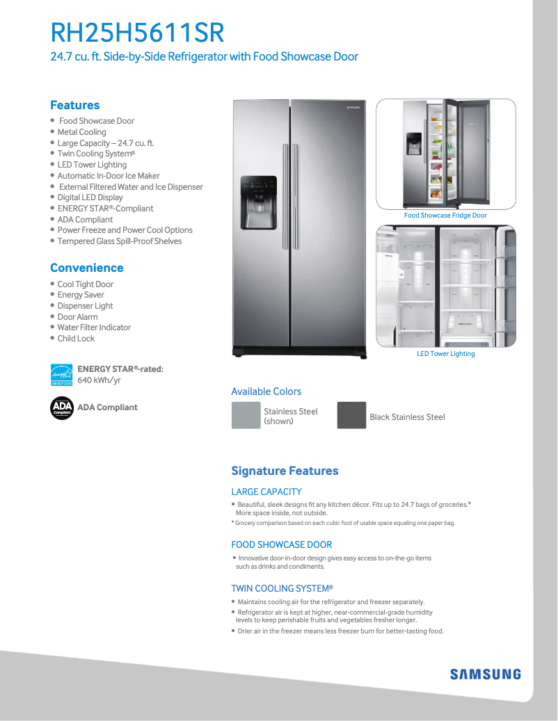 Página 1 del manual Ficha técnica Samsung RH25H5611S