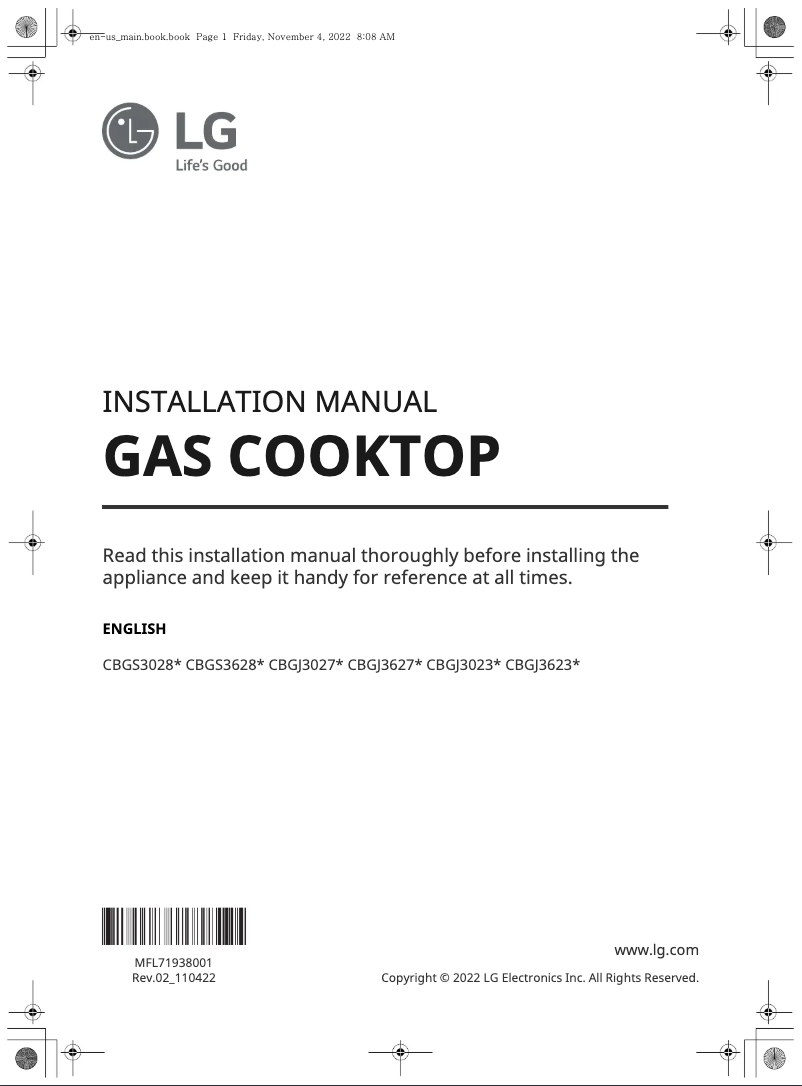 Page 1 of the manual Installation Guide LG CBGJ3023S