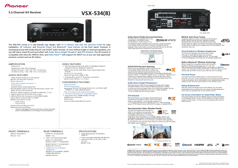 Page 1 de la notice Fiche technique Pioneer VSX-534