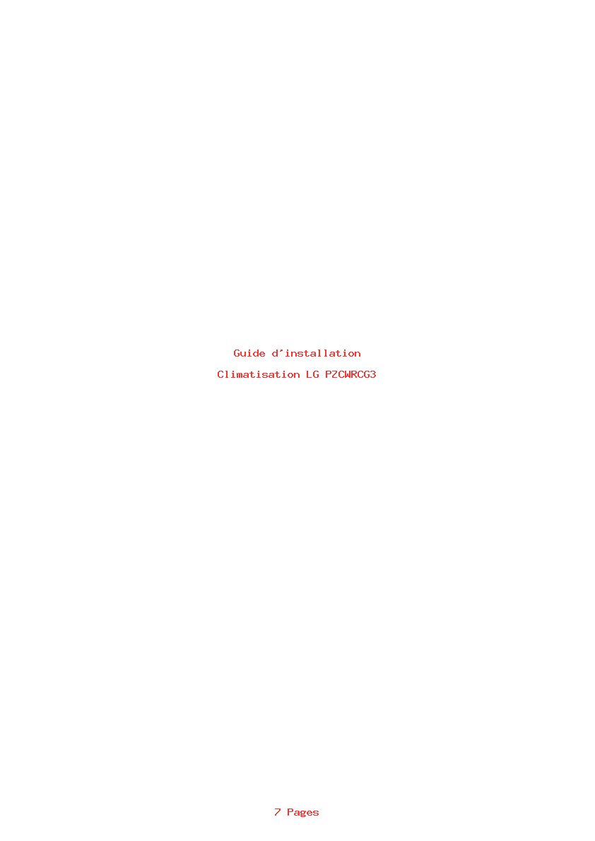 Page 1 de la notice Guide d'installation LG PZCWRCG3