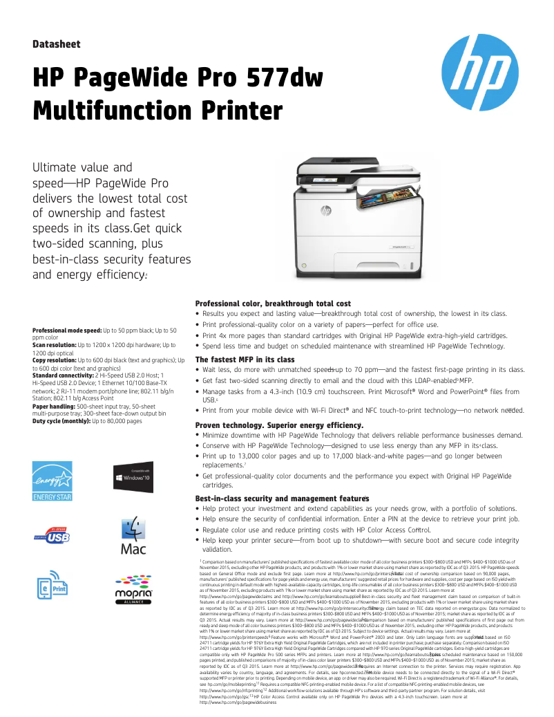 Page 1 de la notice Brochure HP PageWide Pro 577dw