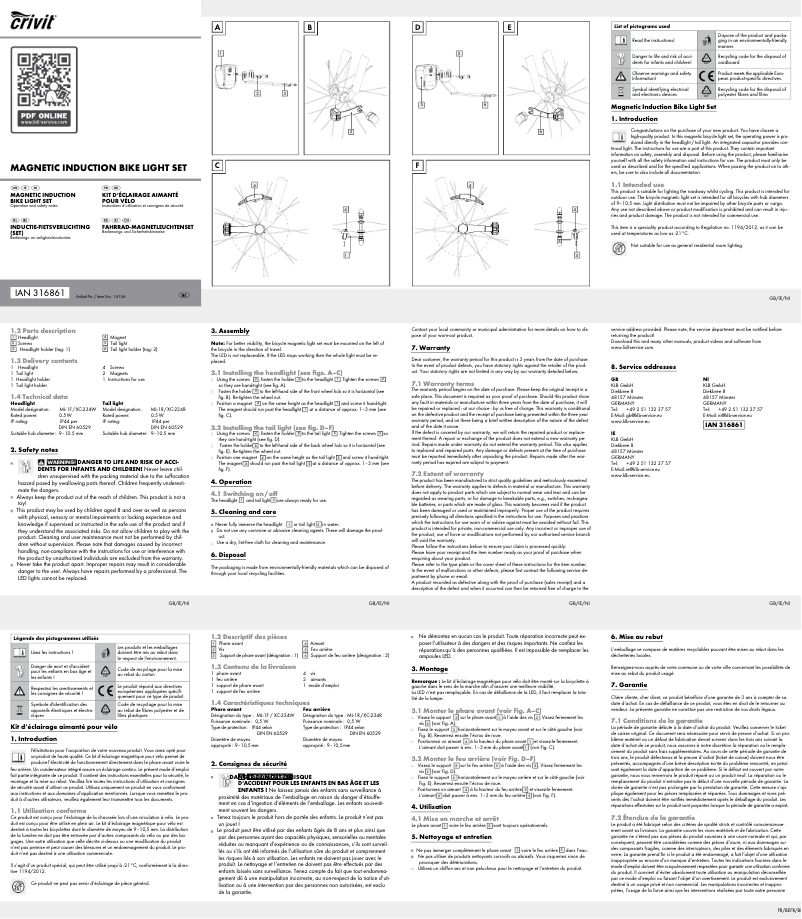 Page 1 de la notice Manuel utilisateur Crivit IAN 316861