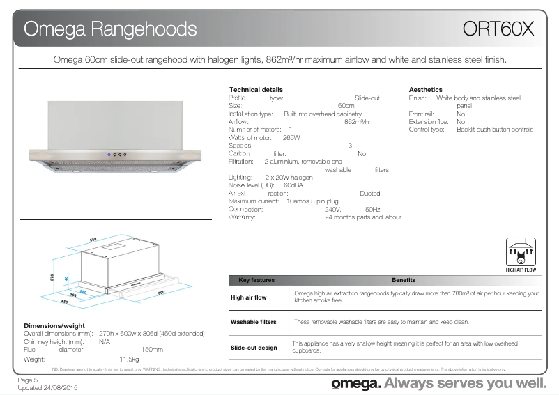 Page 1 de la notice Fiche technique Omega ORT60X