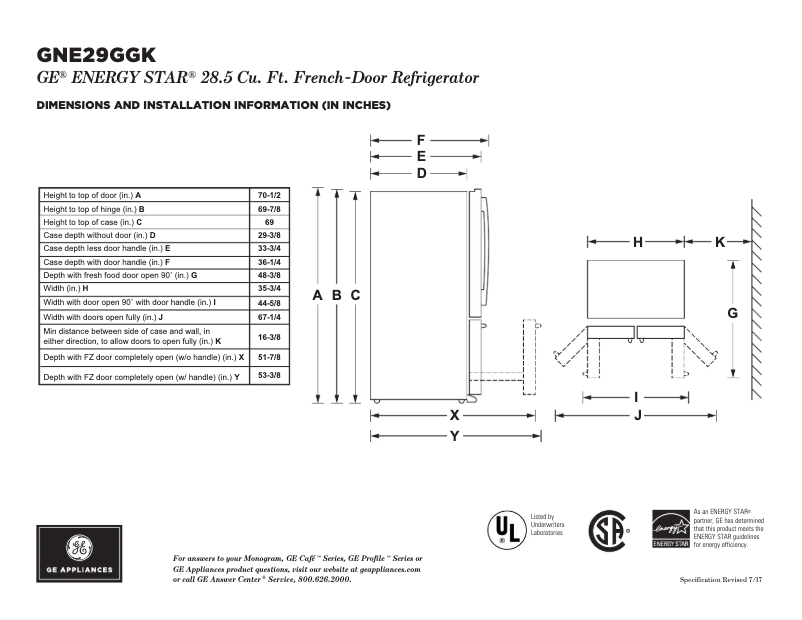 Página 1 del manual Ficha técnica GE GNE29GGKWW