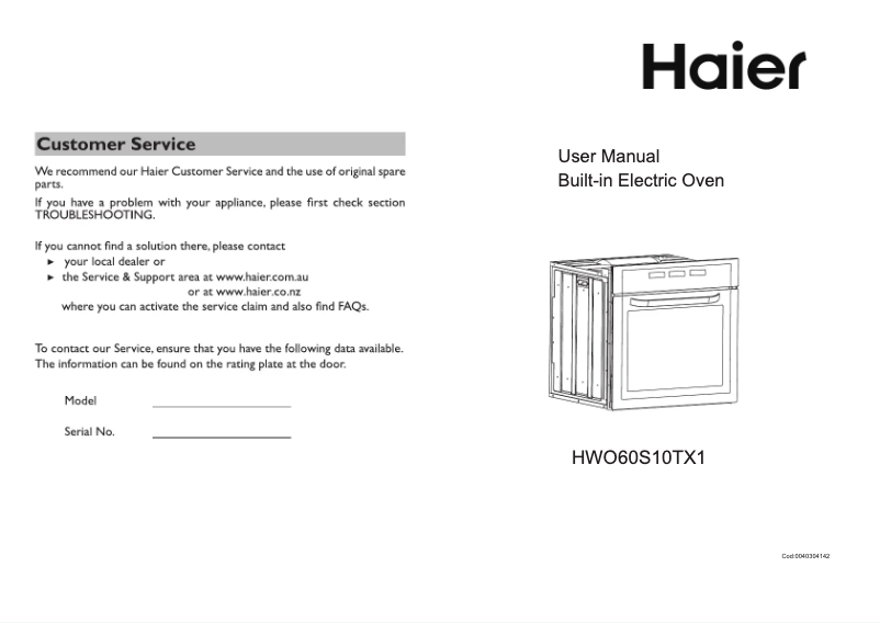 Page 1 de la notice Manuel utilisateur Haier HWO60S10TX1