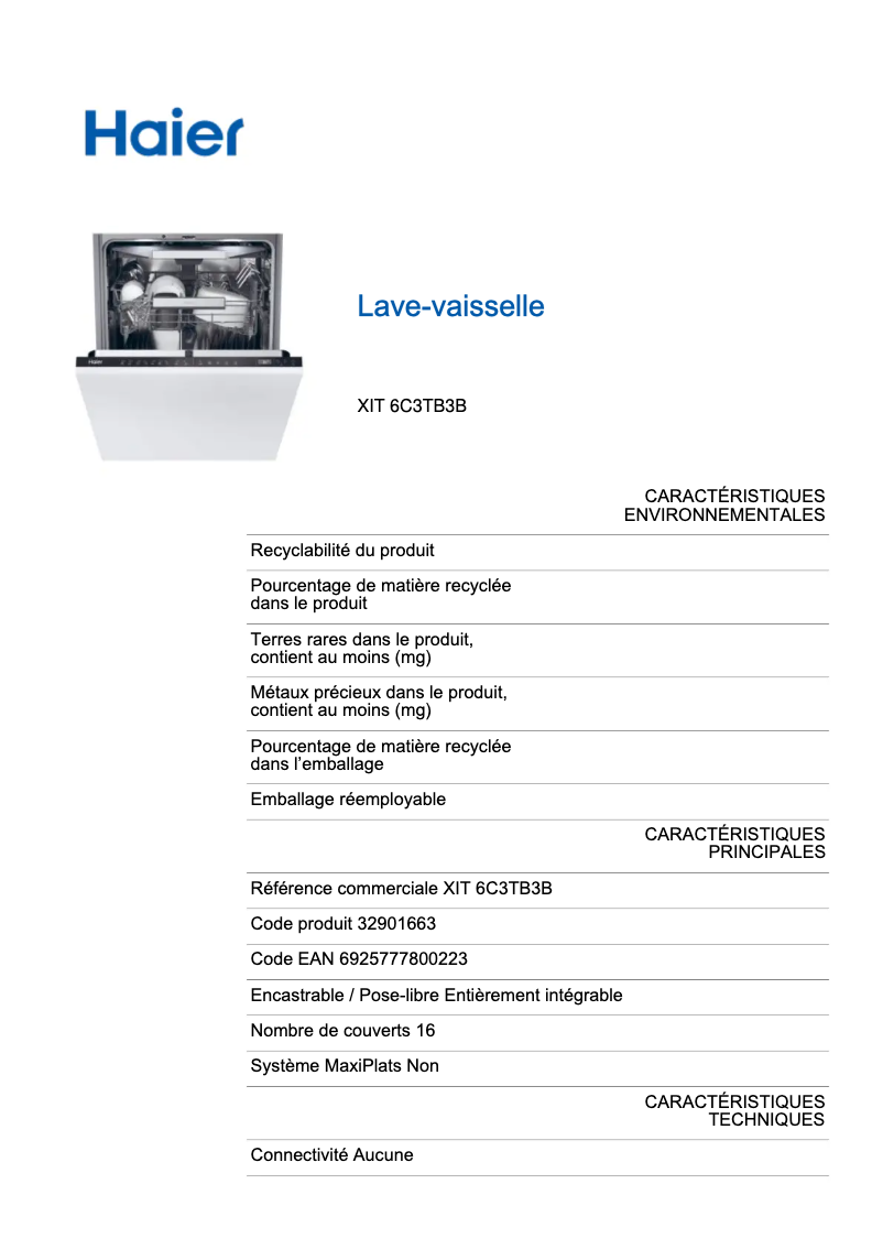 Página 1 del manual Etiqueta energética Haier XIT 6C3TB3B
