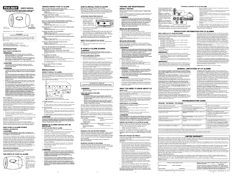 Page 1 de la notice Manuel utilisateur First Alert CO605
